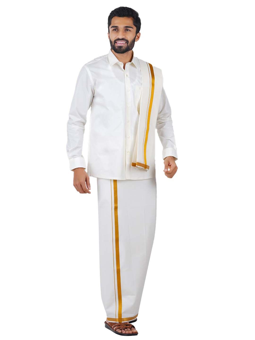 ramraj cotton Men’s Pure Cotton Full Sleeve Shirt with Jari Border Dhoti Set with Towel-picture-51