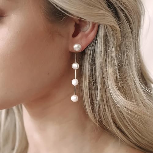 Sereney Sterling Silver Pearl Earrings for Women, Pearl Dangle Earrings for Bride as Wedding Earrings Freshwater Pearl Drop Jewelry as Bridesmaid Earrings Pearl Jewelry as Birthday Gifts2