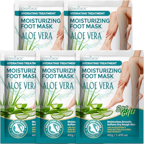 5 Pack Moisturizing Foot Mask Hydrating Foot Masks for Dry Cracked Feet Moisturizing Socks Dry Skin Moisturizer for Soft and Smooth Touch Feet Foot Care Spa Gifts for Women Men Fathers Day Gift