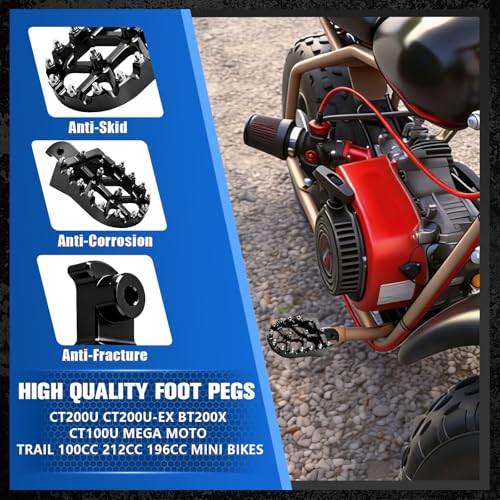 Image of Mini Bike Foot Pegs CNC for CT200U CT200U-EX BT200X CT100U Mega Moto Trail 100cc 212cc 196cc Black,Wider MX Style Footpegs Foot Rest