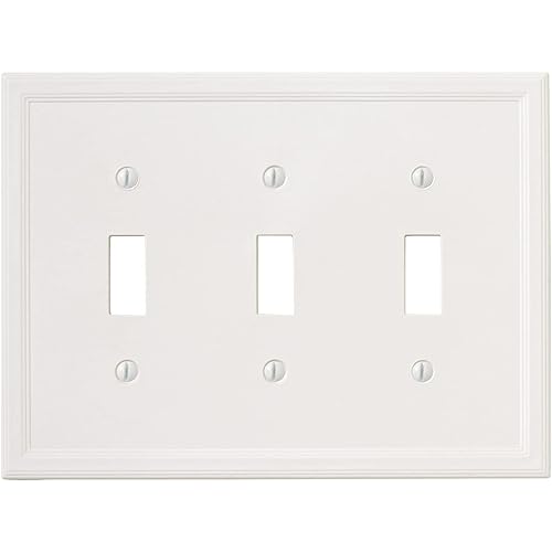 Questech Decor Triple Toggle Insulated Light Switch Cover, 3-Gang Electrical Wall Plate, Triple Switch Standard Size Receptacle Cover, Decorative Cornice Design, White