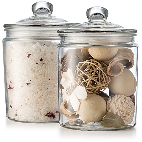 KooK Glass Storage Canister, Clear Jar, With Clear Glass Lid- 1/2 Gallon (Set of 2)