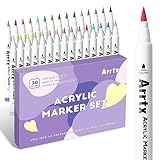 Arrtx 30 Colors Acrylic Paint Pens for Rock Painting, Extra Fine Tip Paint Markers for Rock Painting, Ceramic, Glass, Canvas, Mug, Wood, Easter Egg, Waterproof Paint DIY Crafts Making 30A
