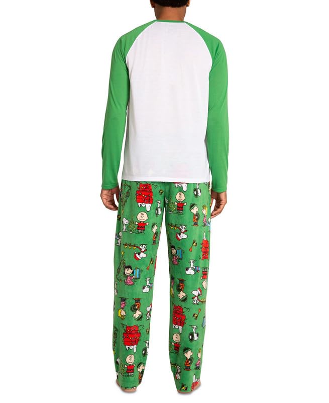 Briefly Stated Men's Matching Peanuts Raglan-Sleeve Top and Pajama Pants Set (Green Multi, Large)2