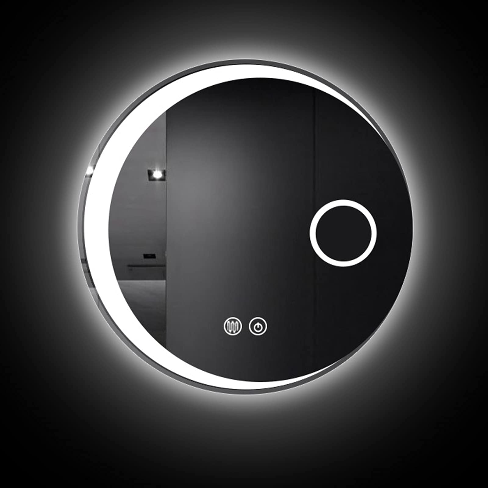 TYUHDUYUR Round LED Lighted Bathroom Mirror with Anti-Fog Wall-Mounted Frameless Led Backlit Mirrors Dimmable Memory Touch Sensor