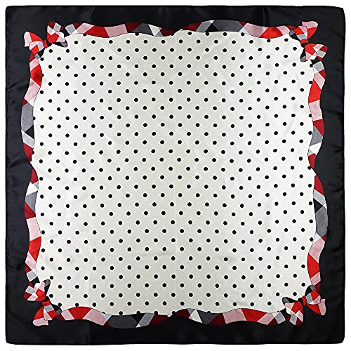Vabovin 35" Women's Silk Like Scarf Large Square Satin Headscarf Fashion Pattern Hair Scarves And Wraps (Black White Polka Dot) #TOP6
