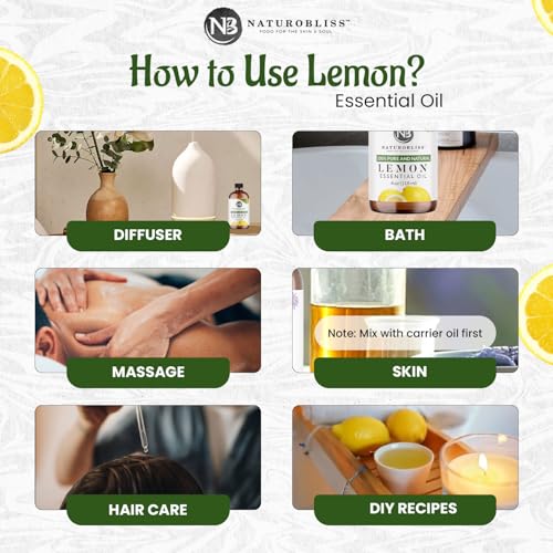 Image of NaturoBliss 100% Pure Lemon Essential Oil Therapeutic Grade Premium Quality (4 fl. oz) with Glass Dropper, Perfect for Aromatherapy