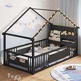 mojiasion Hausbett 90x200 Metall nach Montessori mit LED, Schwarz