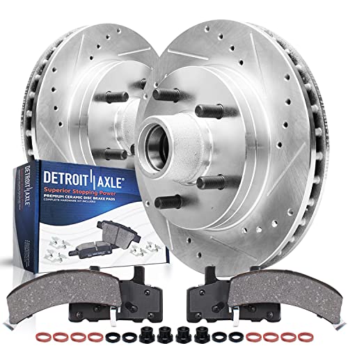 Detroit Axle - Front Brake Kit for Chevy Tahoe GMC Yukon C1500 Express 1500 C1500 Suburban Drilled and Slotted Brake Rotors Ceramic Brakes Pads Replacement: 12.72