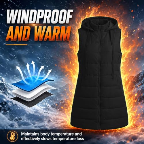 YRAETENM Long Puffer Vest Women Lightweight Hooded Warm Quilted Jackets - image 5