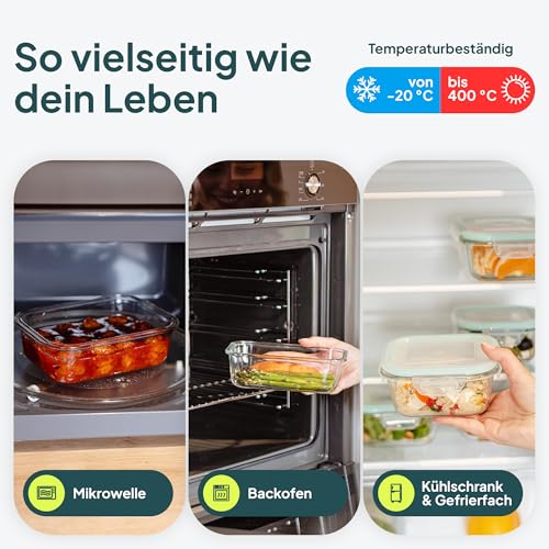 uandu Glasbehälter mit Deckel, 16- teilig, Borosilikatglas mit Deckel, Meal prep Gläser, Frischhaltedosen Glas mit Deckel, Glasdosen mit Deckel Set, Meal prep Boxen Glas (8 Behälter, 8 Deckel) 5