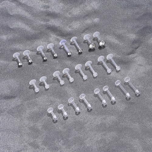 JFORYOU Clear Cartilage Earrings 16G Plastic Lip Labret Rings Bioflex Invisible Earrings Tragus Helix Conch Cartilage Stud Flat Back Piercing Retainer for work Medusa Monroe Piercing Jewelry by JFORYOU - Used condition - Image 5