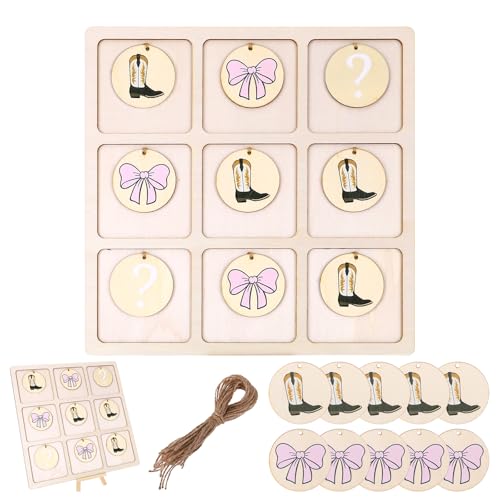 Gender Reveal Tic Tac Toe Board Game with 10 Game Chips 1 Twine and 1 Support Easel Boots or Bows Gender Reveal Decorations for Boy or Girl Party Supplie(Boots or Bows)