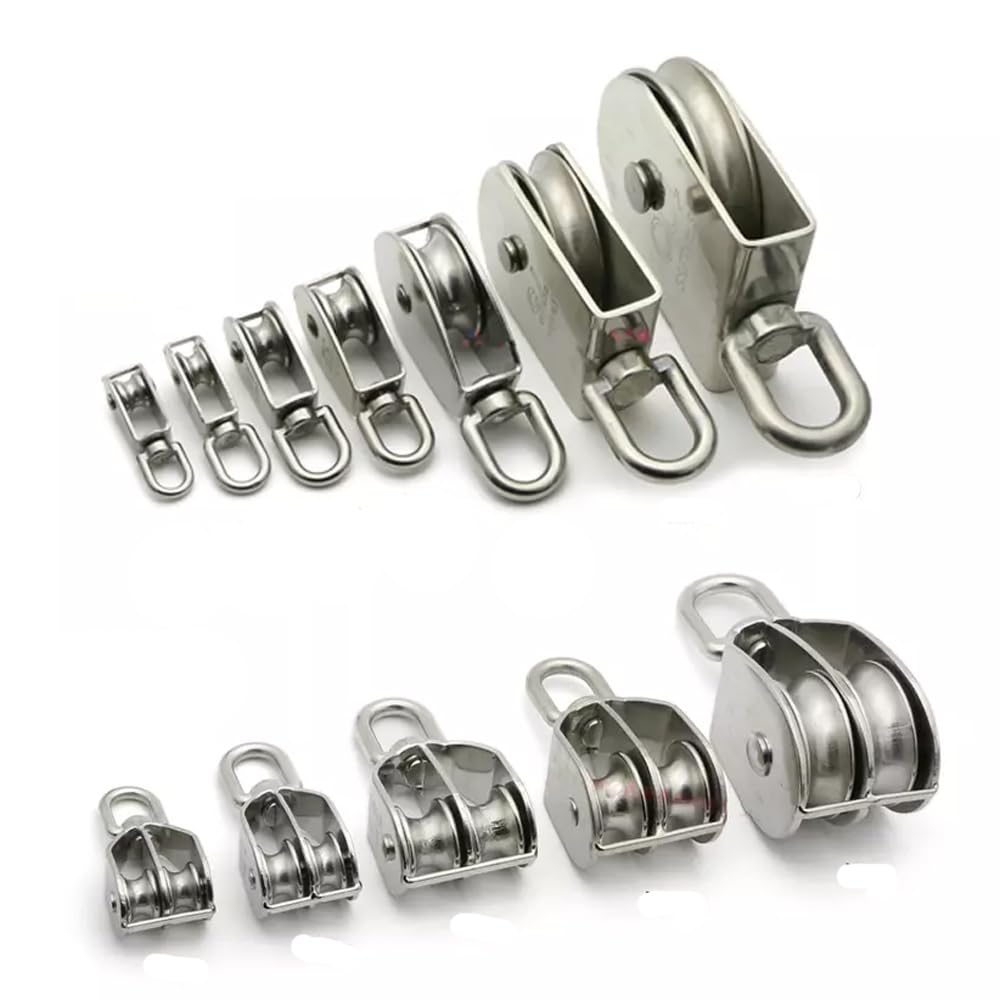 Umlenkrolle für Seile,M15-M100 Edelstahl Rollenrad Seilrolle Einzelner/Doppelrolle U-Nut-Rollenrad,Tragkraft 35-1500kg, Doppel Blockseilrolle Geeignet für Zuhause,Fitnessstudio,Outdoor