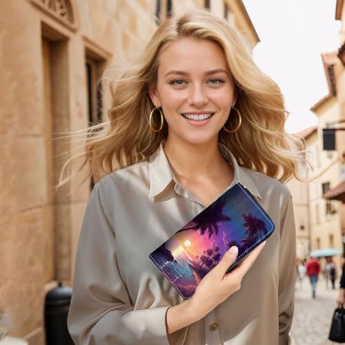 Bxgolkgd Womens Wallet, RFID Blocking Leather Wallet,Large Capacity Wallet Credit Card Holder PU Leather Ladies Clutch with Zipper Coin Pocket - Beach Palms 6