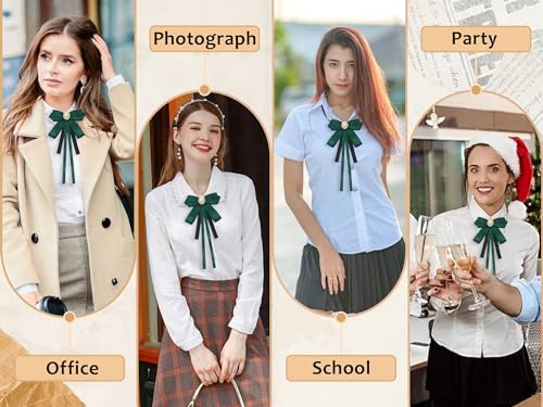 Image of LJBFNN Womens Bow Tie, Clip on Bow Ties Pre Tied Bowtie for Women Girls Ribbon Rhinestone Bow Tie for Shirt Uniform Wedding