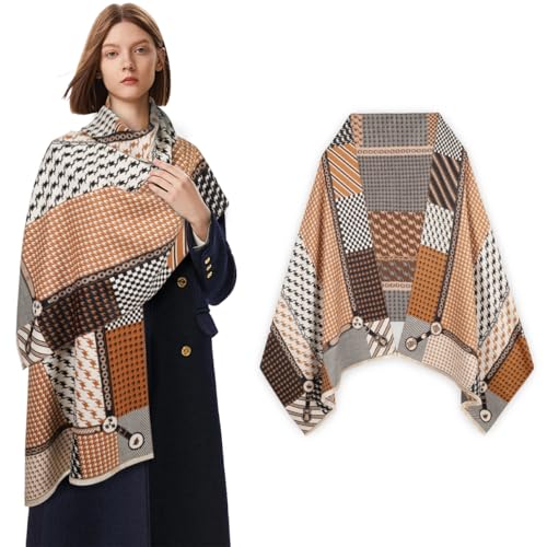 EXTREE Scarfs for Women Pashmina Silky Shawl Wrap for Evening Dressing Blanket Open Front Poncho Cape Black Coffee