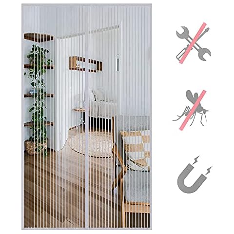 Magnetic Fly Screen Door Fly Net Fiberglass Anti-Tearing Insect Screen Door with Full Frame Magic Tape Magnetic Curtain 75x210cm Anti Mosquito Mesh Fly Curtain Keep Bugs Out Cover