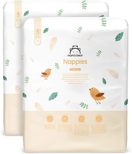 Amazon Brand - Mama Bear - 184 Premium Nappies - Size 3 (4-9 kg)