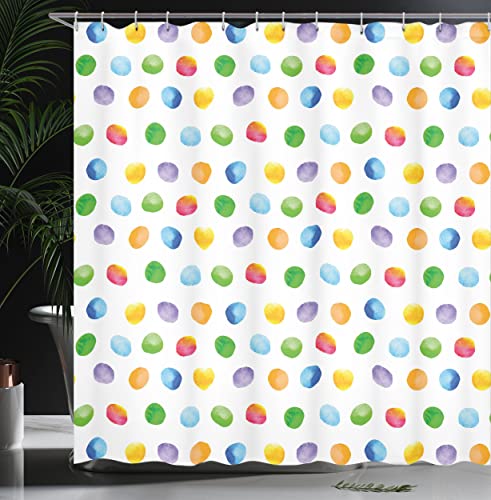 Ambesonne Abstract Shower Curtain, Big Polka Dots Colorful Circles Watercolor Paintbrush Modern Art, Cloth Fabric Bathroom Decor Set With Hooks, 69" W X 70" L, Multicolor White #TOP2