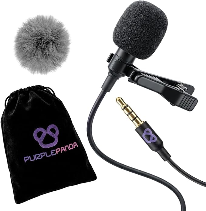 Purple Panda Wired Lavalier Microphone Omnidirectional – Attachable Lapel Mic Compatible with...
