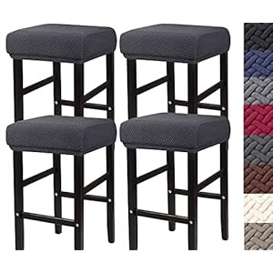 HFCNMY Stool Covers Rectangle,4 Pack Stretch Rectangle Bar Stool Covers Jacquard Vanity Stool Cover Washable Counter Stool Covers Bar Stool Seat Covers Saddle Seat Cover with Elastic Bands Dark Gray