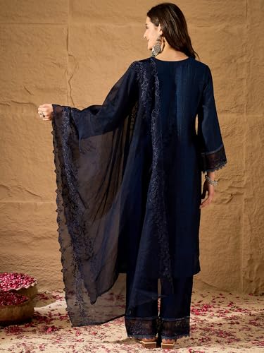 Image of FABIAN FASHION Women's Maroon Straight Kurta Palazzo Pant with Organza Dupatta Set Festive Ethnic Wear(ES 2537)