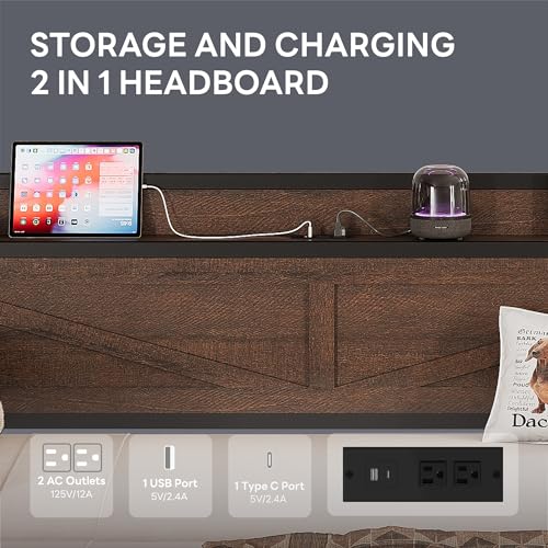 Image of LIKIMIO Twin Daybed, Day Beds with Pop Up Trundle, Storage Headboard with Charging Station, Strong Supports for Apartment and Other Small Space, Dark Brown