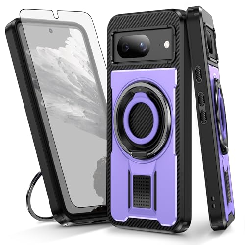 Coque Google Pixel 8 antichoc double couche avec anneau support violet