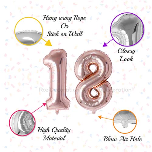 Image of Rozi Decoration 32 inch Inch Rose Gold 18 Number Foil Balloons for Birthday Decoration | 18th Anniversary Decoration | Happy 18th Birthday Decoration | Pack of 2 Pcs