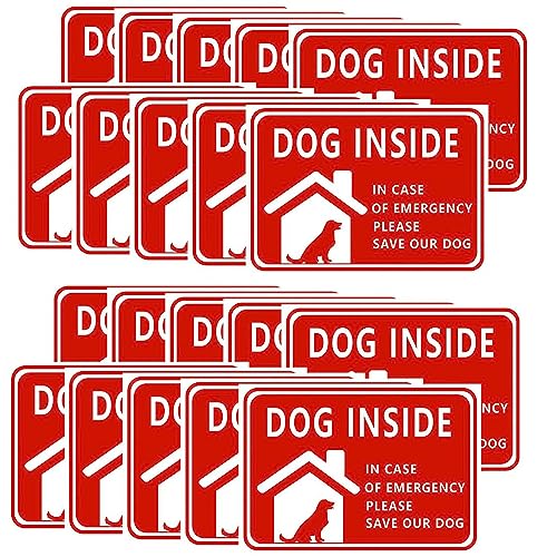 Image of CVANU Dog Inside in Case of Emergency Please Save Our Dog Warning Safety Self-Adhesive Waterproof PVC Vinyl Sign Sticker Size (11.7inchX8.3inch) Pack of 20