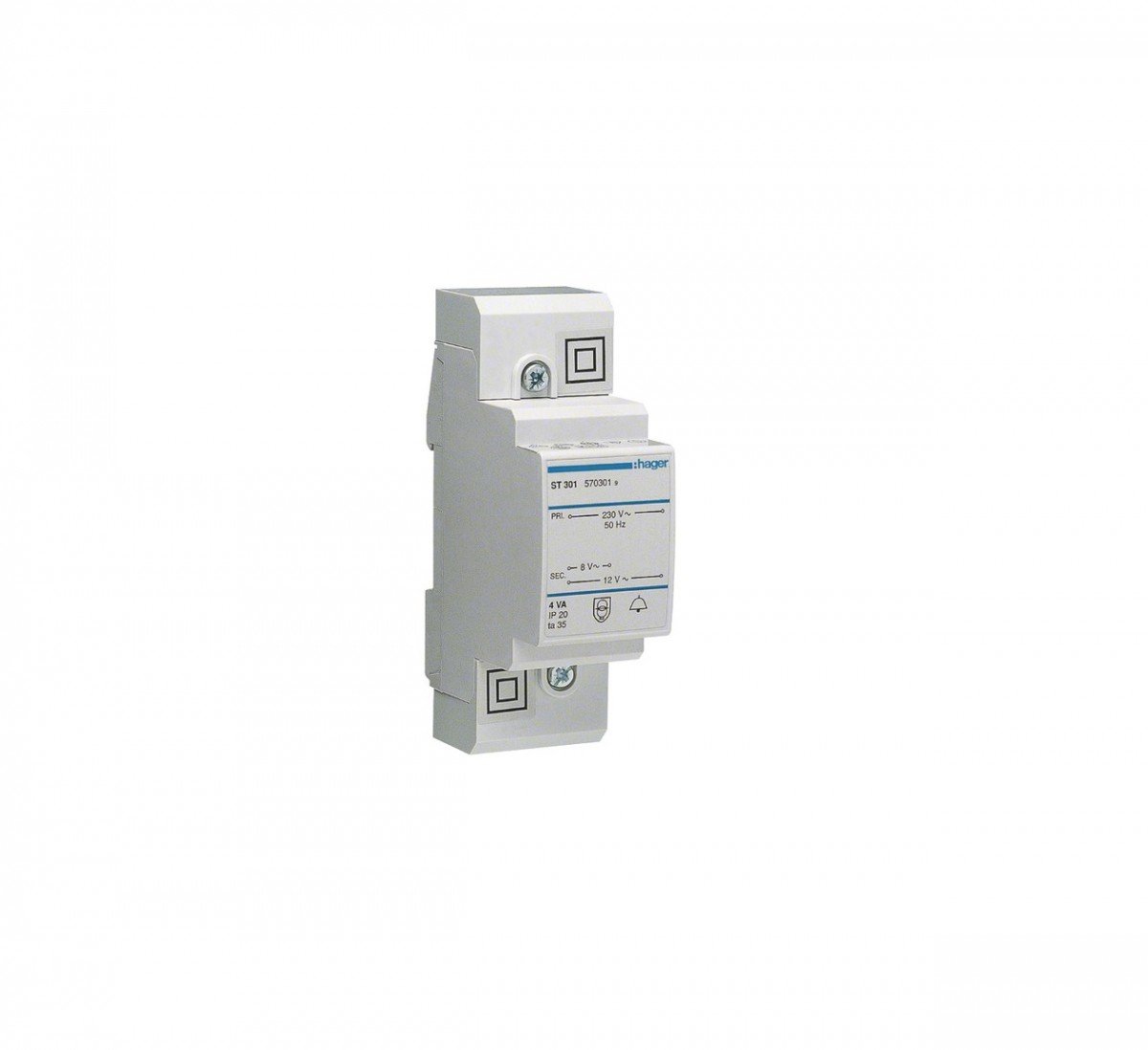 Hager ST301 Kl.trafo 8V/0.5A-12V/0.33A sekundär, White