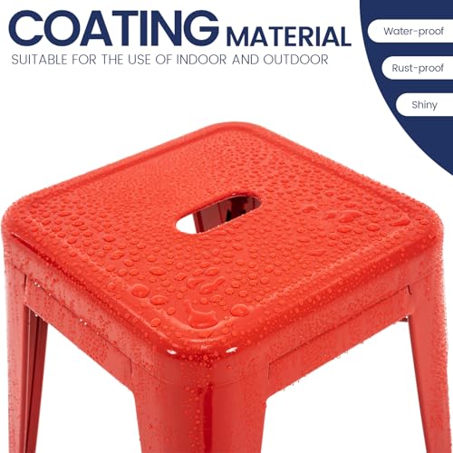 Image of Brage Living 18 Inch Industrial Metal Stools Set of 2, Short Stackable Classroom Stools, Backless Metal Dining Chairs for Indoor Outdoor Kitchen (Red)