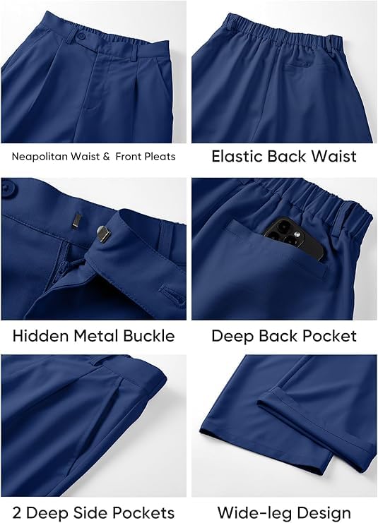 Image of JMIERR Mens Baggy Casual Dress Pants Lightweight Pleated Old Money Wide Leg Pants Loose Relaxed Fit Trousers