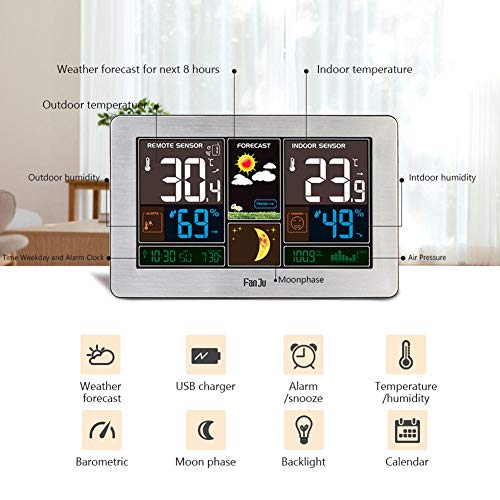 Reloj despertador USB con higrómetro digital y calendario de madera 4
