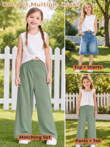 Image of Girls' Clothing Sets Sleeveless Bow Crop Top Wide Leg Linen Pants 2026 Summer Outfits Cute Kids Clothes