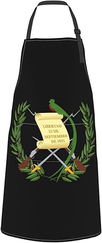 Miniatura 2 de Escudo de Guatemala Delantal Ajustable Impermeable Con Bolsillos Babero Cocina Delantales Para Hombres Mujeres, Negro -
