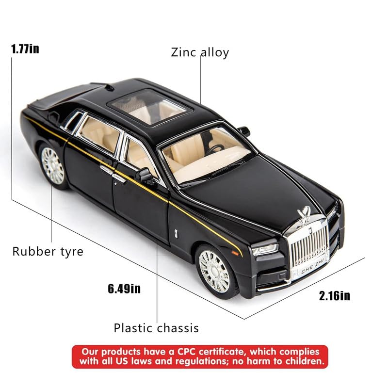 Image of Play Boy 1:32 Rolls Royce Phantom Model Diecast Metal Alloy Pullback Toy Vehicle with Openable Doors Light and Music Car for Kids (Multicolor)