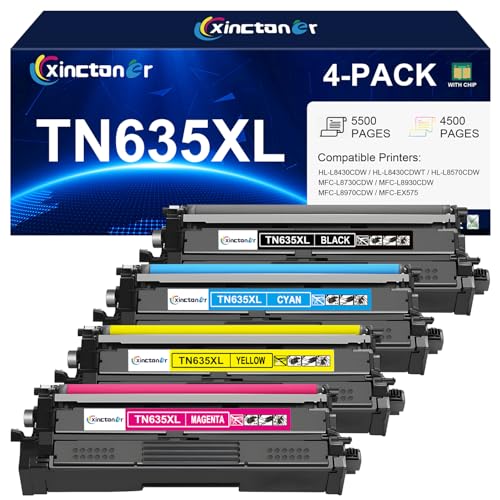 Image of TN635 TN635XL Toner Cartridge Set Compatible for Brother TN635XL Toner MFC-L8930CDW Toner TN 635XL TN635 Use for HL-L8430CDW HL-L8430CDWT HL-L8570CDW MFC-L8730CDW MFC-L8970CDW MFC-EX575 Printer 4 Pack