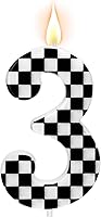 Vista 9 de Velas de cumpleaños con temática de autos de carreras, velas a cuadros número 1, adorno de pastel a cuadros blanco y negro, suministros para fiestas