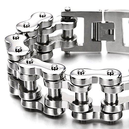 COOLSTEELANDBEYOND Heavy Sturdy Mens Motorcycle Chain Bike Chain Bracelet of Stainless Steel Silver Color Polished3