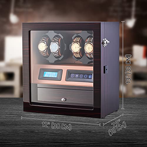 Image of 4 Watch Winder with 5 Watch Storage Space, LCD Display, Touch Control and Interior Light