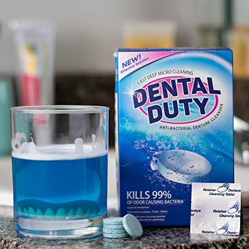 Dental Duty Retainer and Denture Cleaning Tablets -(2 Months Supply)- Cleaner Removes Bad Odor, Plaque, Stains from Dentures, Retainers, Night Guards, Mouth Guards & Dental Appliances. Made in USA.
