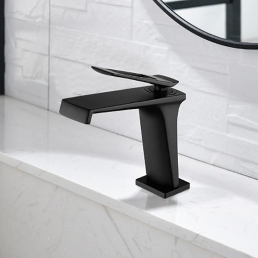 Cascade salle de bain levier unique robinet lavabo bouche large noir mat