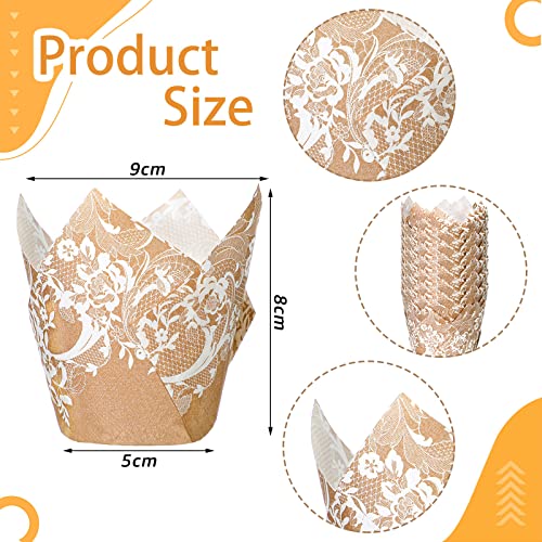 200 Pcs Wedding Tulip Cupcake Liners Bridal Shower Muffin Liners Baking Cups Greaseproof Paper Cupcake Wrappers Cupcake Holders For Party Wedding Girls Birthday Decoration (Lace) #TOP1