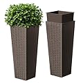 Devoko Resin Tall Planters for Outdoor Plants Set of 2, Large Taper Outdoor Planter Pots with 4 Drainage Holes, Flower Pots Modern Decor for Porch, Patio, Backyard, Home Garden (Brown, 24")