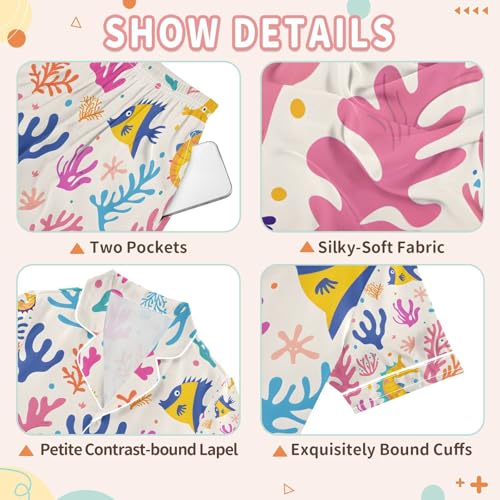 senya Colorful Funny Seahorses Satin Summer Pajama Sets Silk Short Sleeve Button Down Sleepwear3