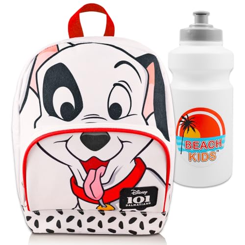 Mini Backpack Set - 10” Canvas 101 Dalmatians Backpack with Front Pocket and Bottle | 101 Dalmatians Backpack Bundle