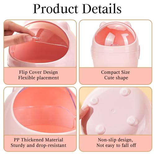 Image of 10Pcs Mini Desktop Trash Can with Lid Set, 2 Cute Small Garbage Cans with 6 Rolls Garbage Bags and 2Pcs Stickers, Countertop Dustbin Storage Bin for Desk Bedroom (White & Pink)