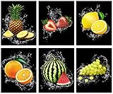 Modern Fruit Wall Art Kitchen Wall Decor, Strawberries Lemon Orange Pineapple Watermelon Grape Canvas Art Prints, Fruit Posters for Dining Room Bar Kitchen Home Decor, Set of 6 (8'X10' Unframed)